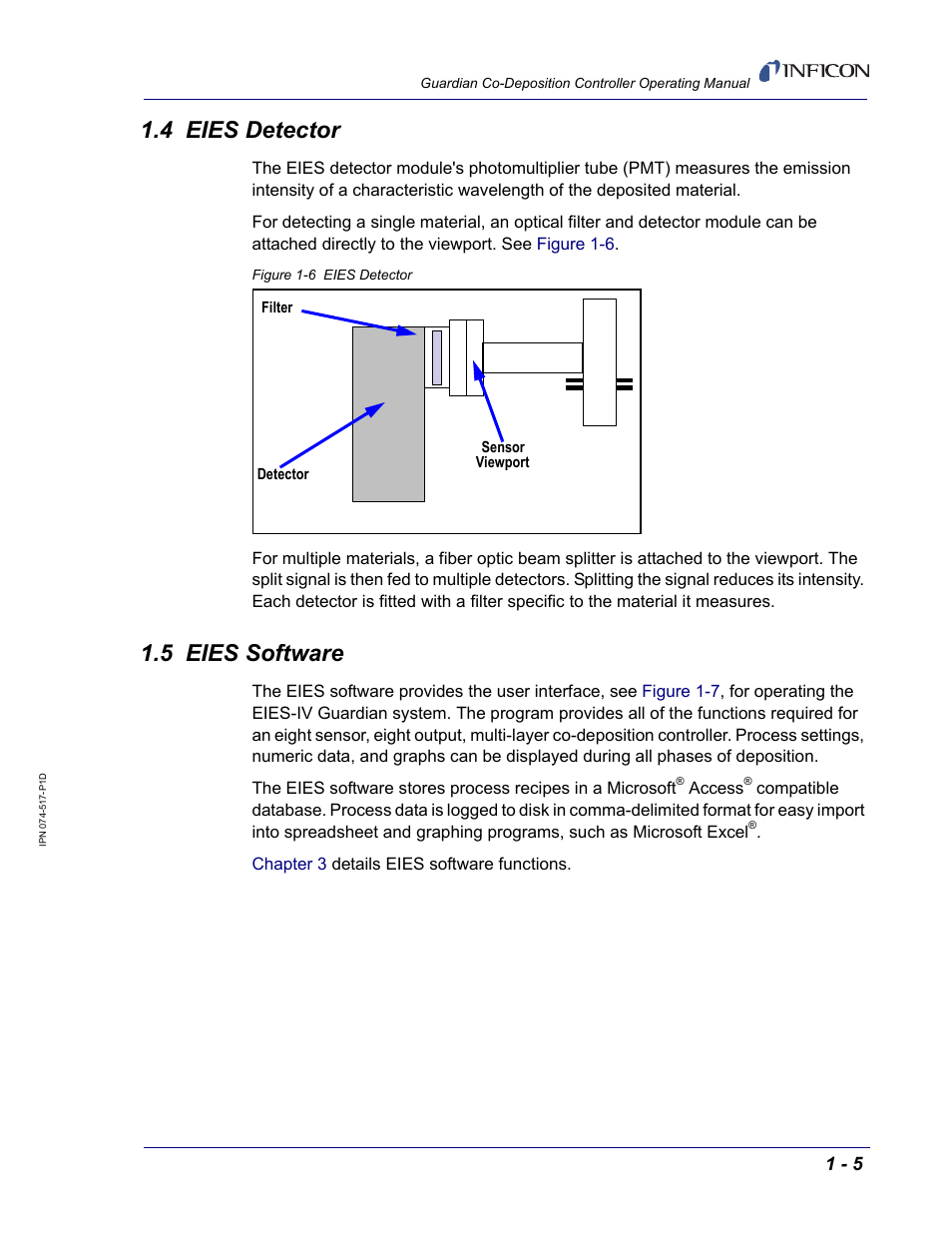 4 eies detector, 5 eies software | INFICON Guardian EIES Controller User Manual | Page 19 / 160