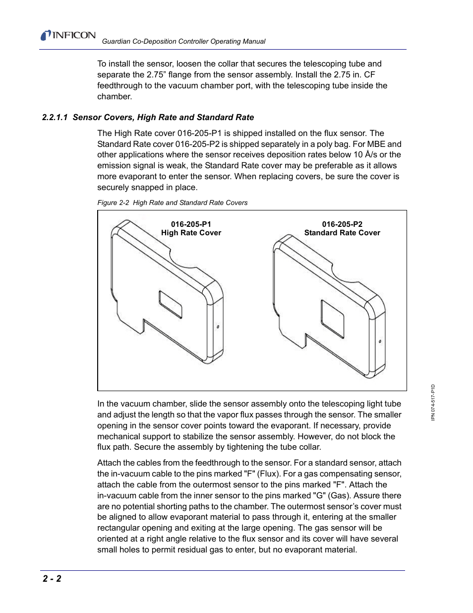 1 sensor covers, high rate and standard rate | INFICON Guardian EIES Controller User Manual | Page 26 / 160