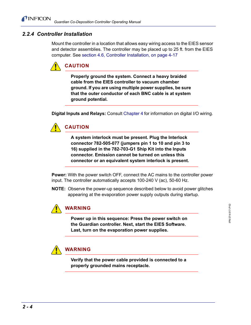 4 controller installation | INFICON Guardian EIES Controller User Manual | Page 28 / 160