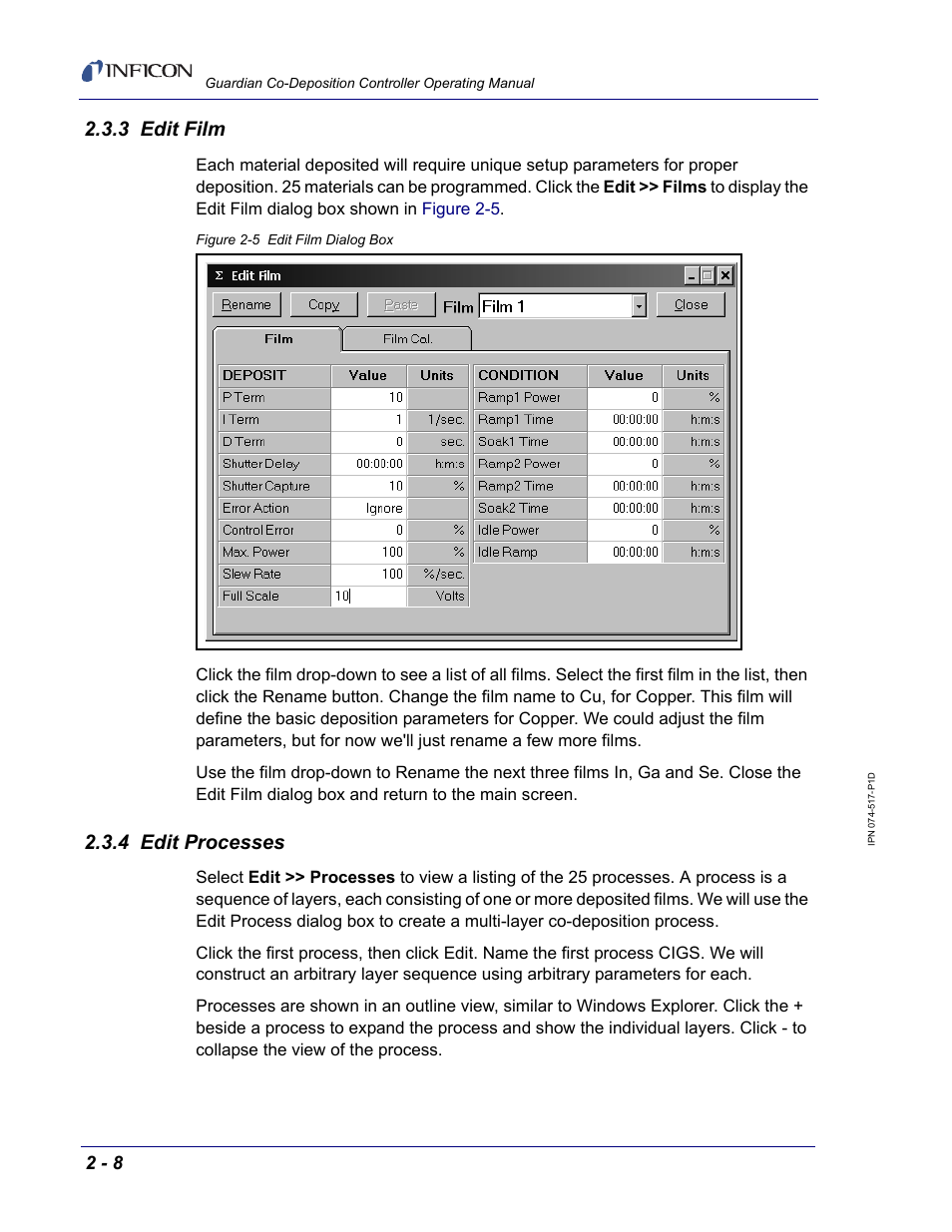 3 edit film, 4 edit processes | INFICON Guardian EIES Controller User Manual | Page 32 / 160