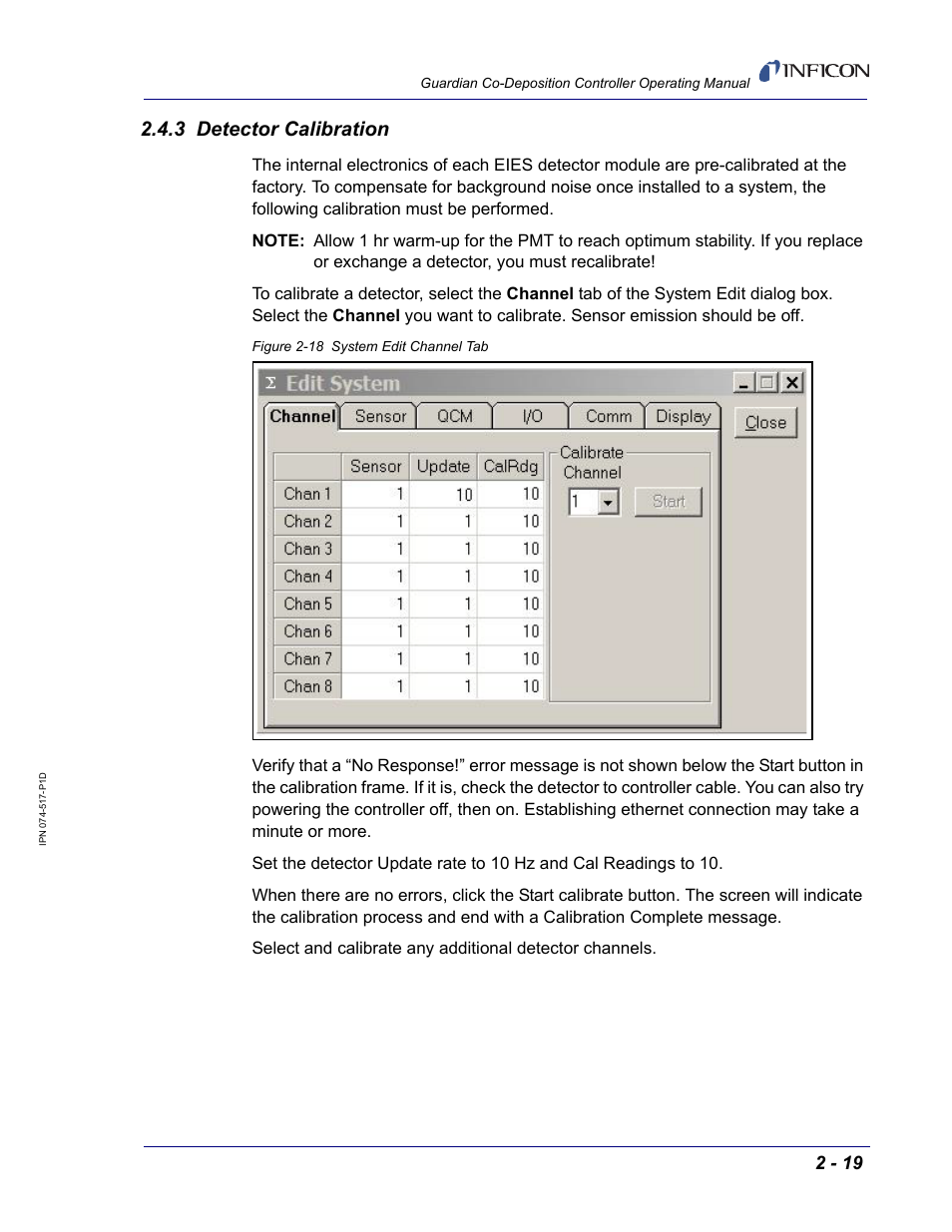 3 detector calibration | INFICON Guardian EIES Controller User Manual | Page 43 / 160