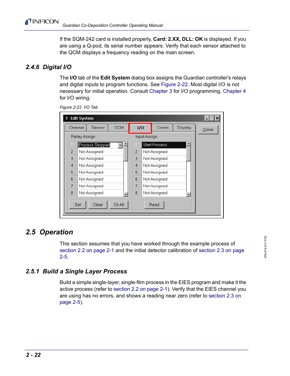 6 digital i/o, 5 operation, 1 build a single layer process | INFICON Guardian EIES Controller User Manual | Page 46 / 160