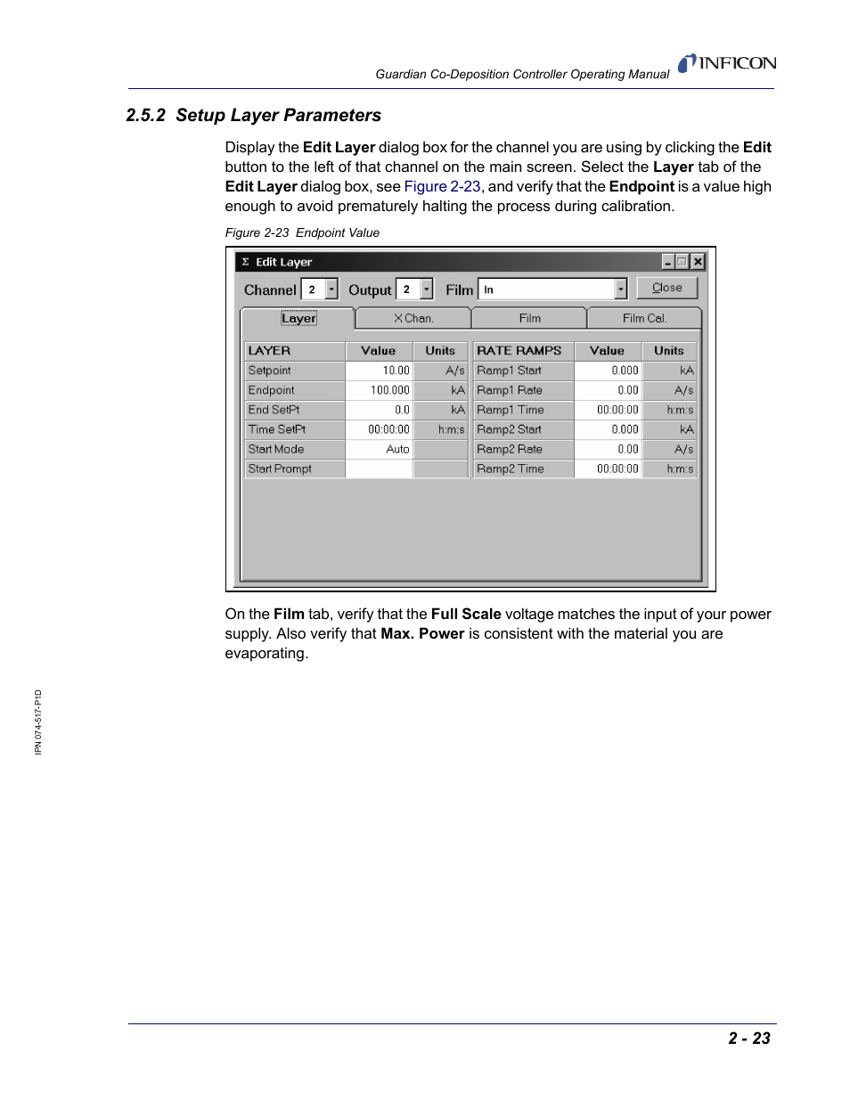 2 setup layer parameters | INFICON Guardian EIES Controller User Manual | Page 47 / 160