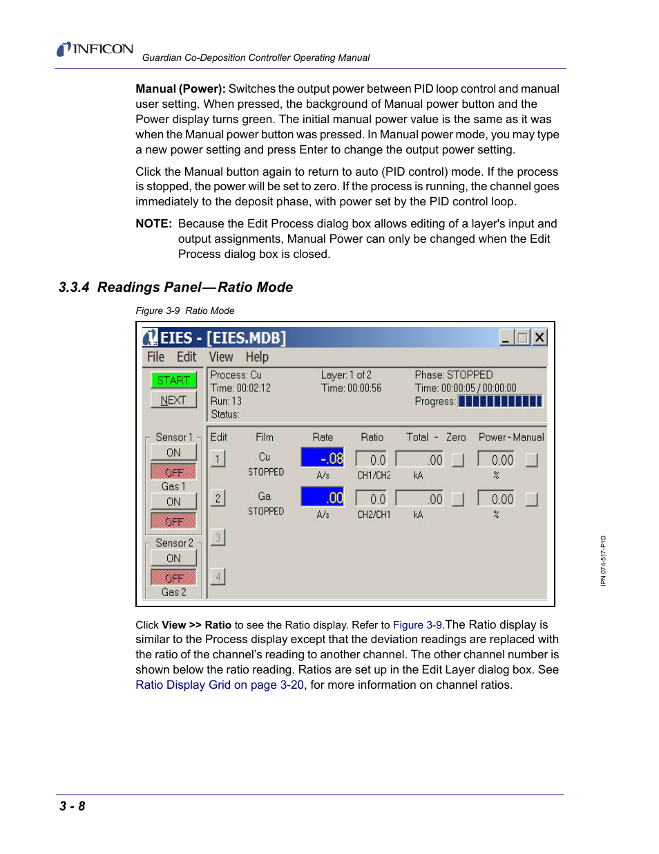 4 readings panel — ratio mode, 4 readings panel—ratio mode | INFICON Guardian EIES Controller User Manual | Page 60 / 160