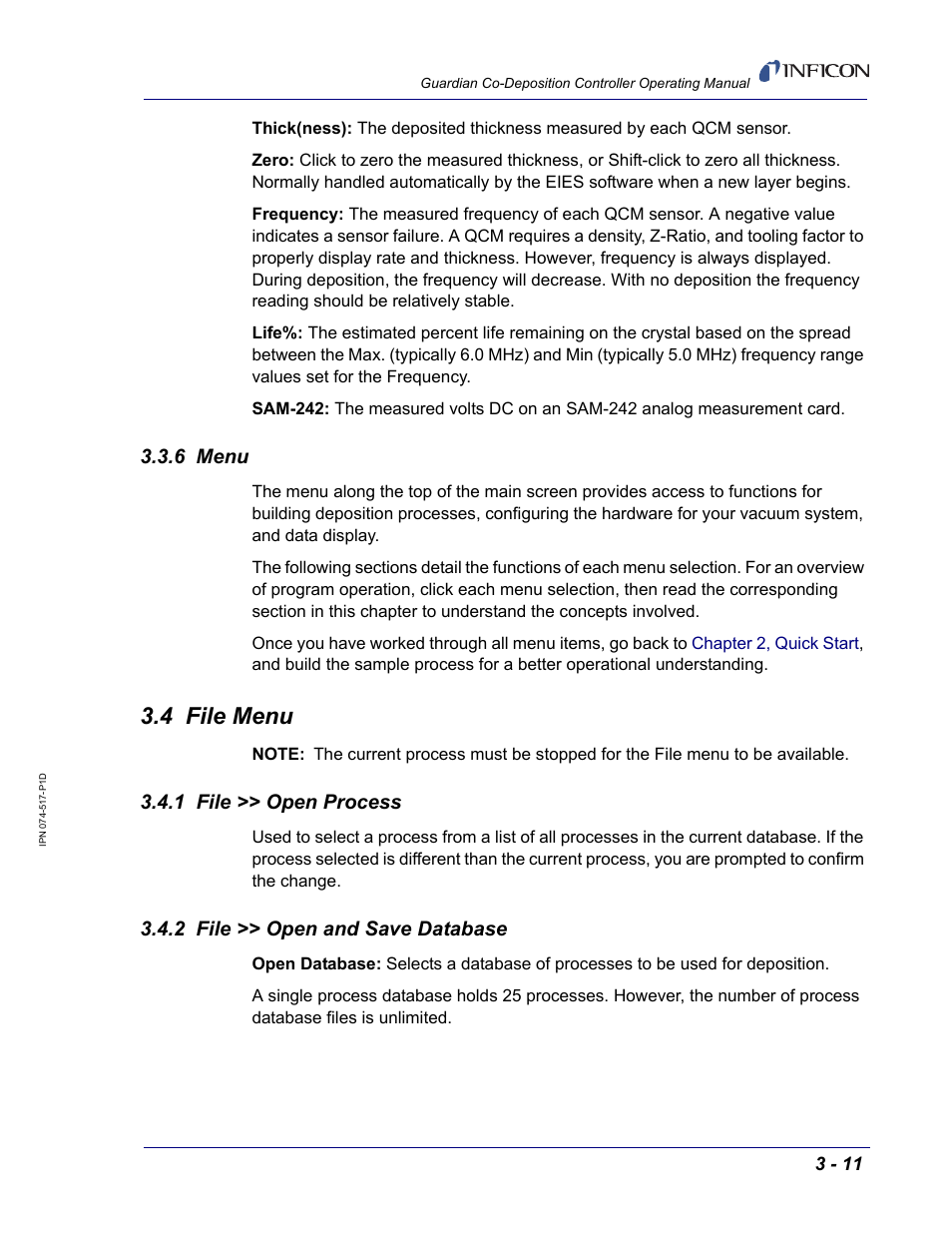 6 menu, 4 file menu, 1 file >> open process | 2 file >> open and save database | INFICON Guardian EIES Controller User Manual | Page 63 / 160