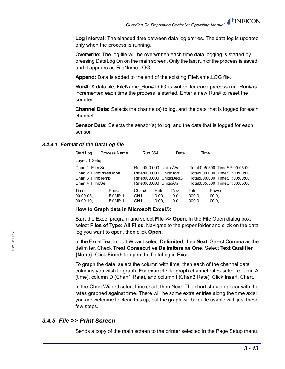 1 format of the datalog file, 5 file >> print screen | INFICON Guardian EIES Controller User Manual | Page 65 / 160