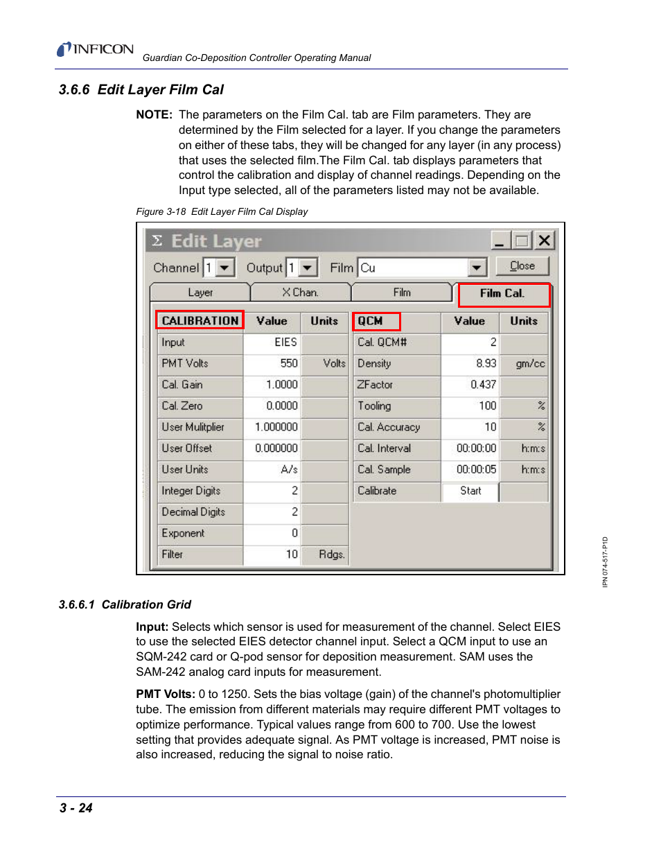 6 edit layer film cal, 1 calibration grid | INFICON Guardian EIES Controller User Manual | Page 76 / 160