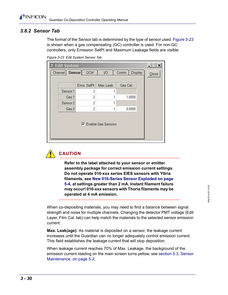 2 sensor tab | INFICON Guardian EIES Controller User Manual | Page 82 / 160