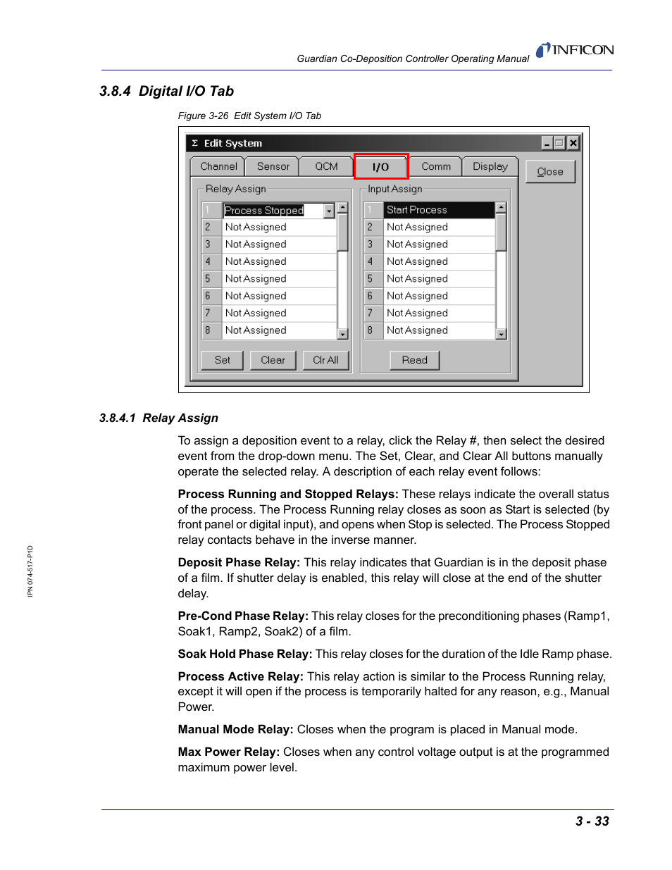 4 digital i/o tab, 1 relay assign | INFICON Guardian EIES Controller User Manual | Page 85 / 160