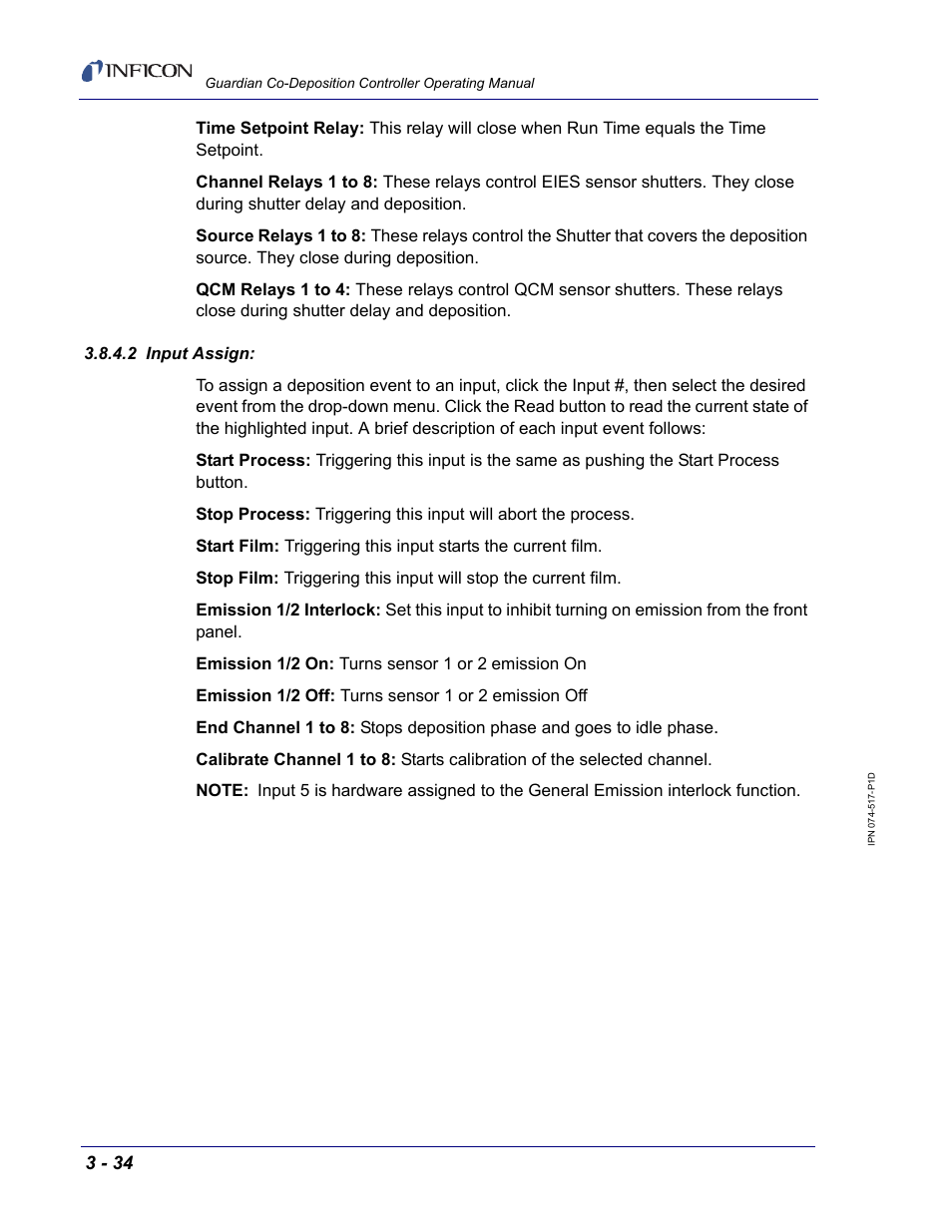 2 input assign | INFICON Guardian EIES Controller User Manual | Page 86 / 160