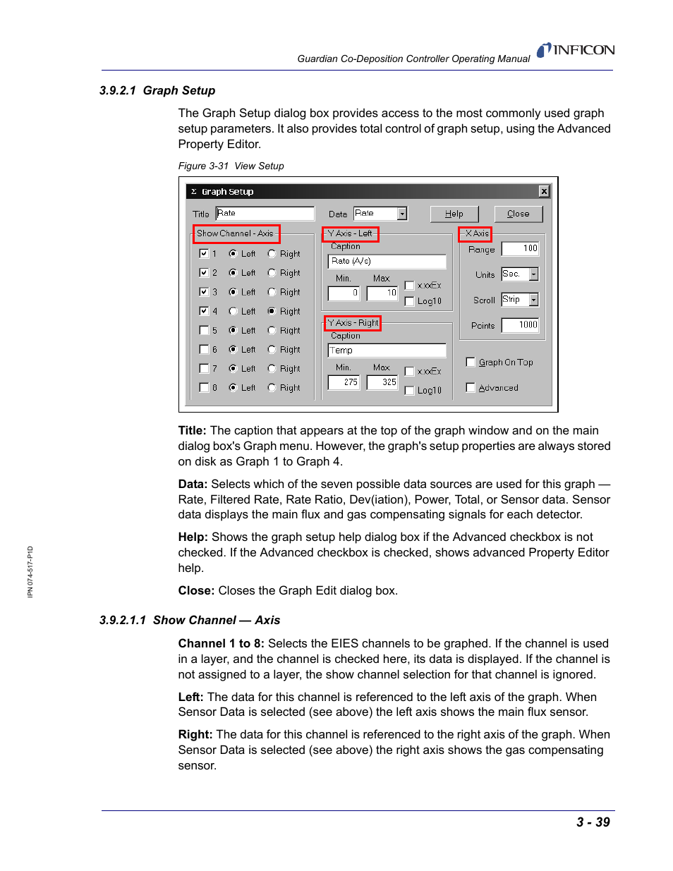 1 graph setup, 1 show channel — axis, Ailed in | Section 3.9.2.1 | INFICON Guardian EIES Controller User Manual | Page 91 / 160