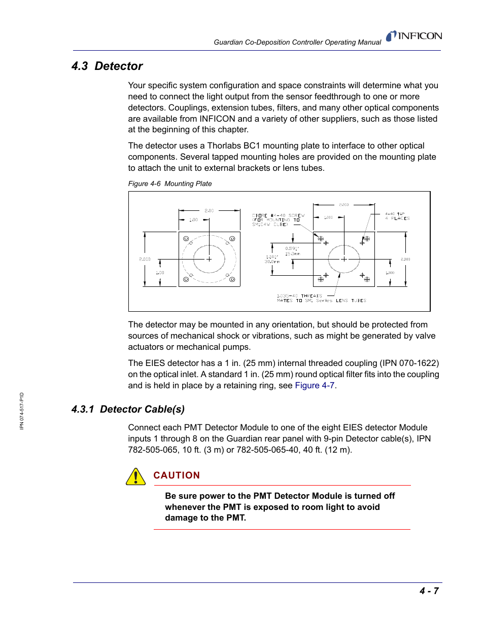 3 detector, 1 detector cable(s), Caution | INFICON Guardian EIES Controller User Manual | Page 99 / 160