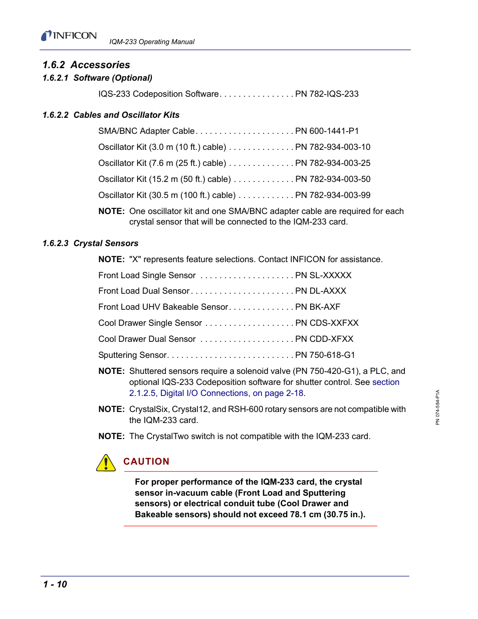 2 accessories, 1 software (optional), 2 cables and oscillator kits | 3 crystal sensors | INFICON IQM-233 Thin Film Deposition Controller PCI-Express Card Operating Manual User Manual | Page 22 / 114