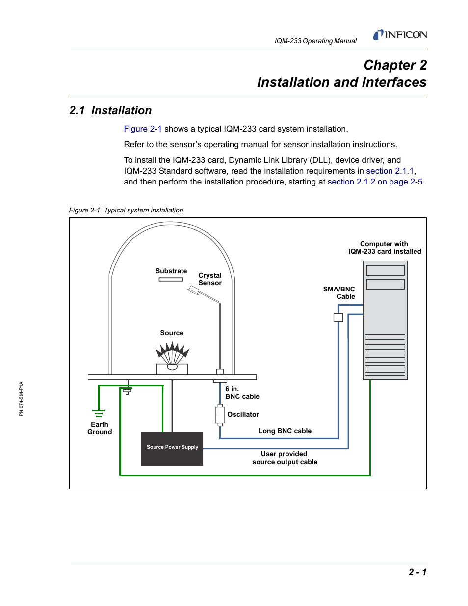 Chapter 2 installation and interfaces, 1 installation, Chapter 2 | Chapter 2, installation and interfaces, Ware, see, Chapter 2, installation and, Interfaces | INFICON IQM-233 Thin Film Deposition Controller PCI-Express Card Operating Manual User Manual | Page 23 / 114