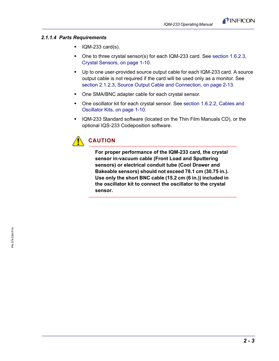 4 parts requirements | INFICON IQM-233 Thin Film Deposition Controller PCI-Express Card Operating Manual User Manual | Page 25 / 114