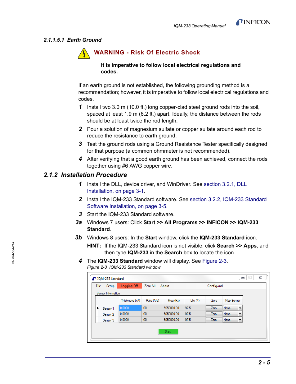 1 earth ground, 2 installation procedure, Arting at | INFICON IQM-233 Thin Film Deposition Controller PCI-Express Card Operating Manual User Manual | Page 27 / 114