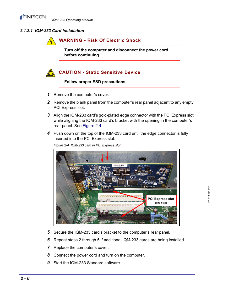 1 iqm-233 card installation | INFICON IQM-233 Thin Film Deposition Controller PCI-Express Card Operating Manual User Manual | Page 28 / 114