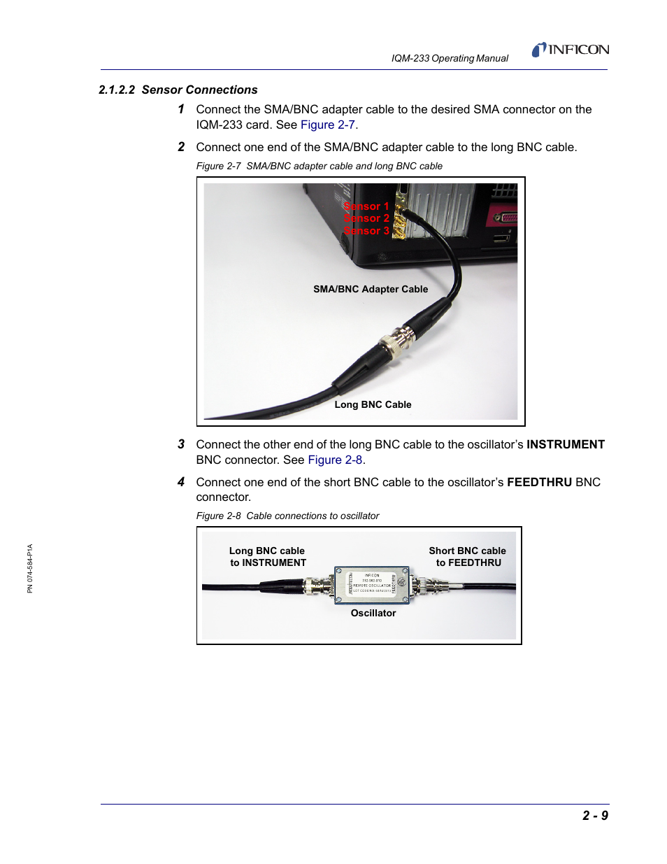 2 sensor connections | INFICON IQM-233 Thin Film Deposition Controller PCI-Express Card Operating Manual User Manual | Page 31 / 114