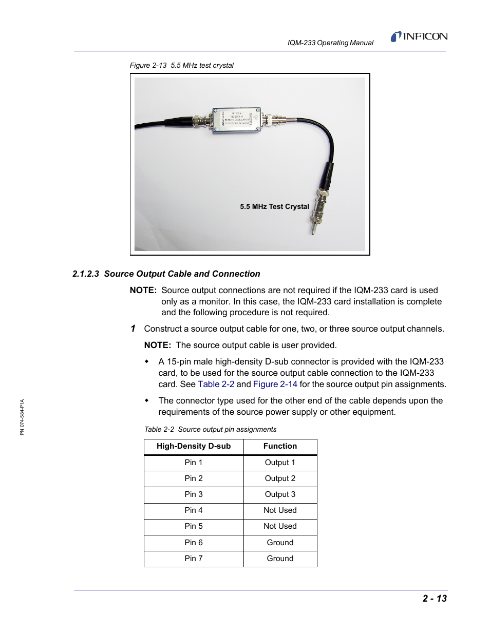 3 source output cable and connection, Figure 2-13 | INFICON IQM-233 Thin Film Deposition Controller PCI-Express Card Operating Manual User Manual | Page 35 / 114