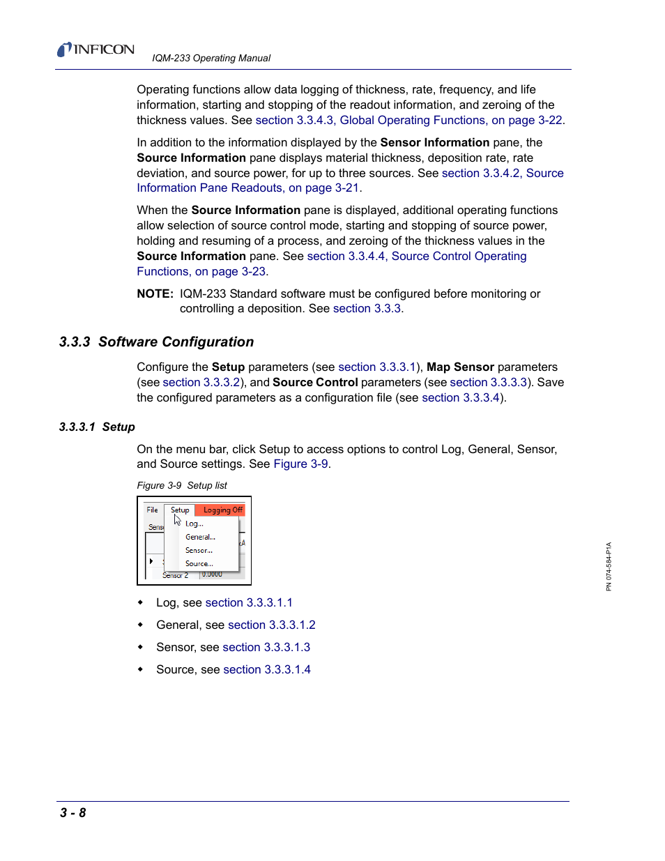 3 software configuration, 1 setup | INFICON IQM-233 Thin Film Deposition Controller PCI-Express Card Operating Manual User Manual | Page 48 / 114