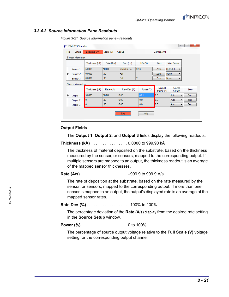 2 source information pane readouts, Section 3.3.4.2, source, Section 3.3.4.2 | INFICON IQM-233 Thin Film Deposition Controller PCI-Express Card Operating Manual User Manual | Page 61 / 114