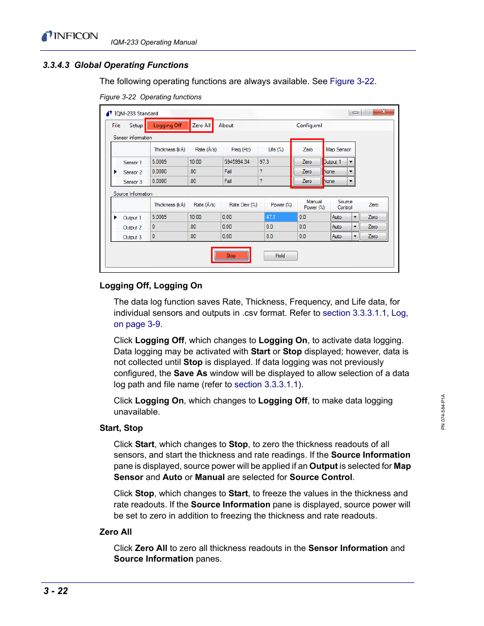 3 global operating functions | INFICON IQM-233 Thin Film Deposition Controller PCI-Express Card Operating Manual User Manual | Page 62 / 114