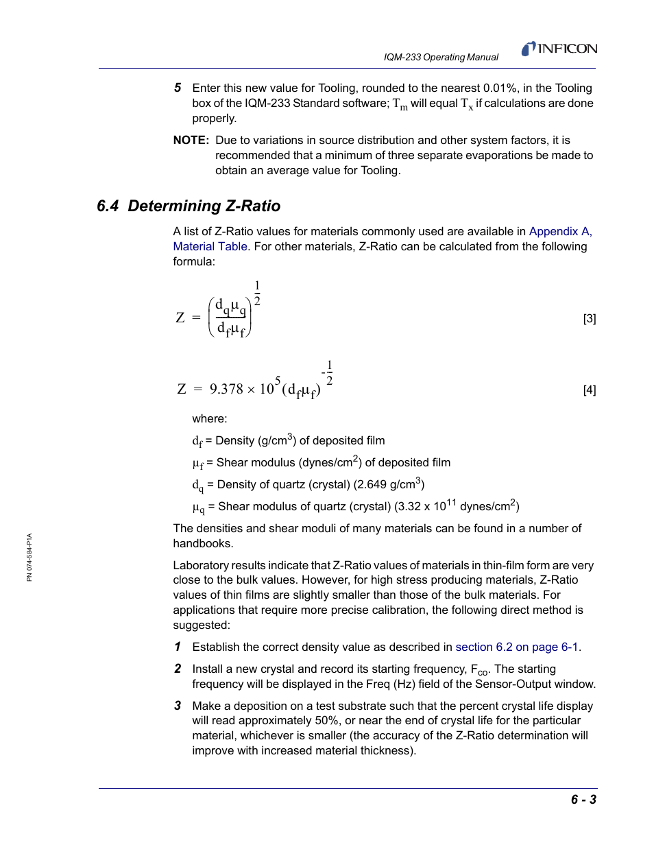 4 determining z-ratio, Section 6.4, determining z-ratio, on | INFICON IQM-233 Thin Film Deposition Controller PCI-Express Card Operating Manual User Manual | Page 89 / 114