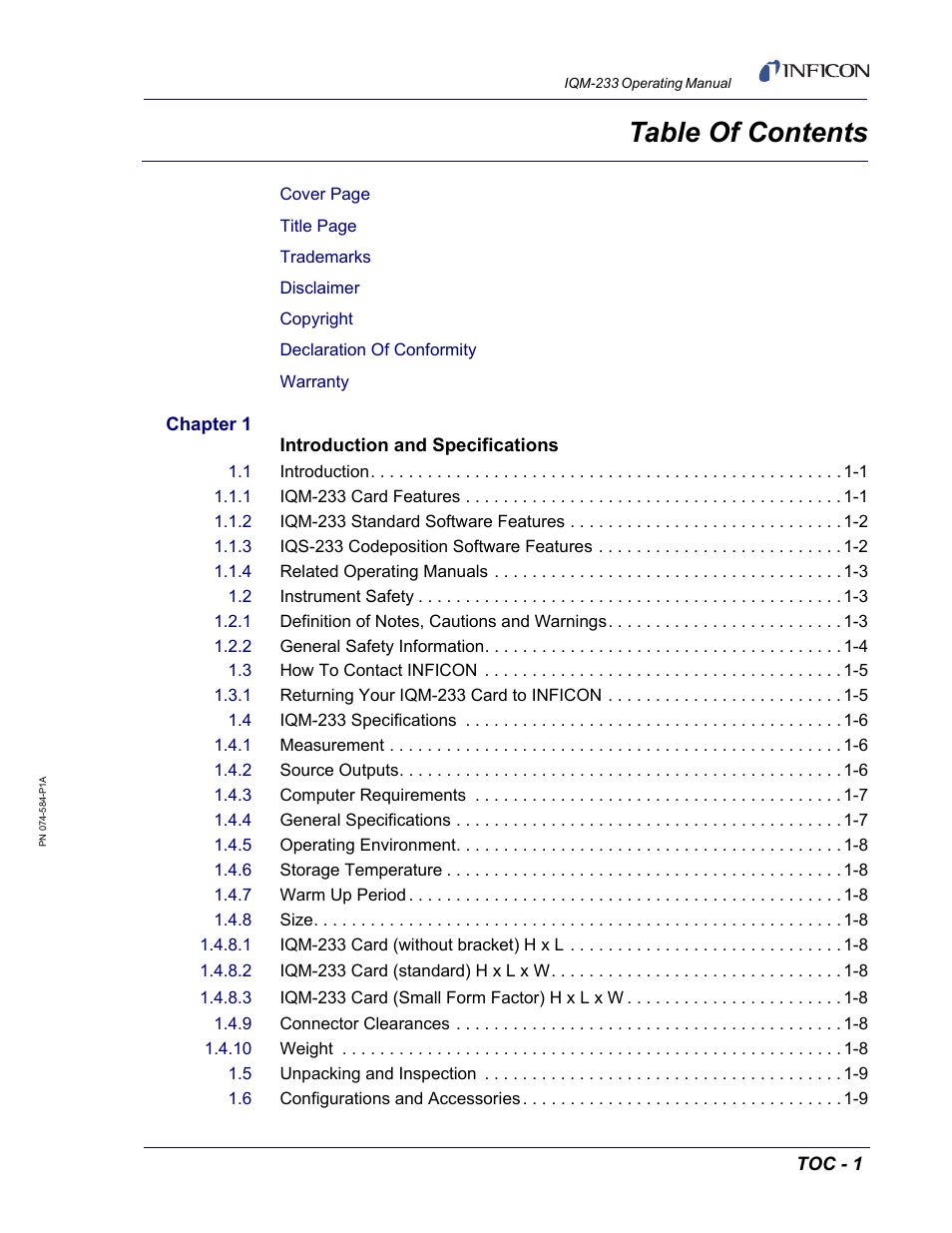 INFICON IQM-233 Thin Film Deposition Controller PCI-Express Card Operating Manual User Manual | Page 9 / 114