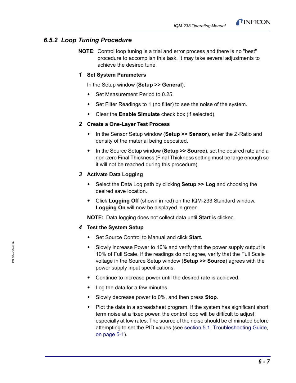 2 loop tuning procedure, Section | INFICON IQM-233 Thin Film Deposition Controller PCI-Express Card Operating Manual User Manual | Page 93 / 114