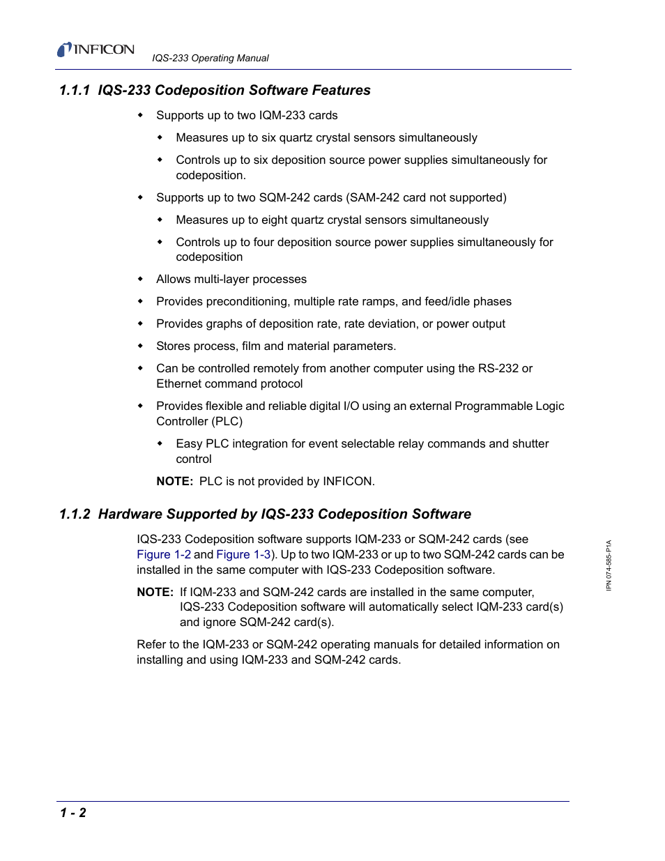 1 iqs-233 codeposition software features | INFICON IQM-233 Thin Film Deposition Controller PCI-Express Card Codeposition Software Operating Manual User Manual | Page 12 / 136