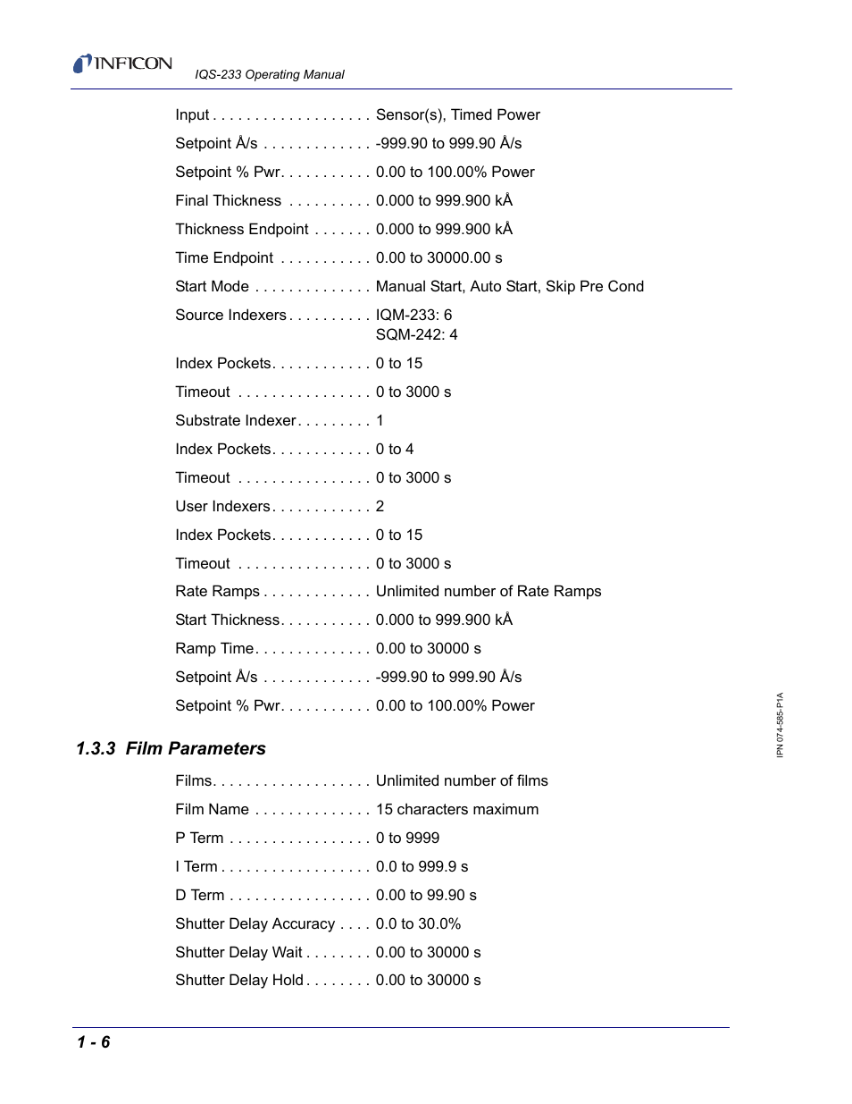 3 film parameters | INFICON IQM-233 Thin Film Deposition Controller PCI-Express Card Codeposition Software Operating Manual User Manual | Page 16 / 136