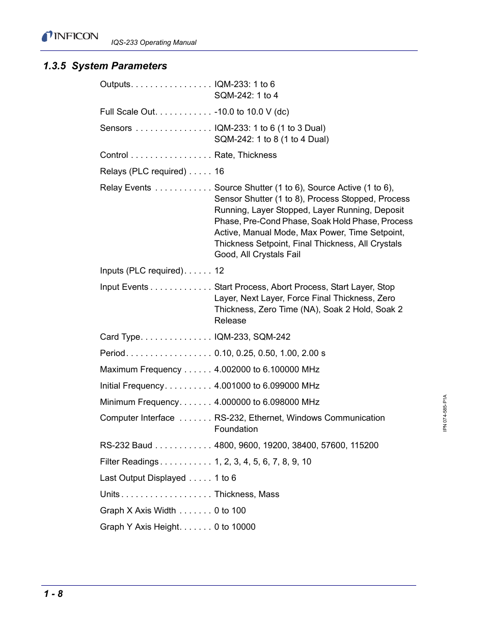 5 system parameters | INFICON IQM-233 Thin Film Deposition Controller PCI-Express Card Codeposition Software Operating Manual User Manual | Page 18 / 136