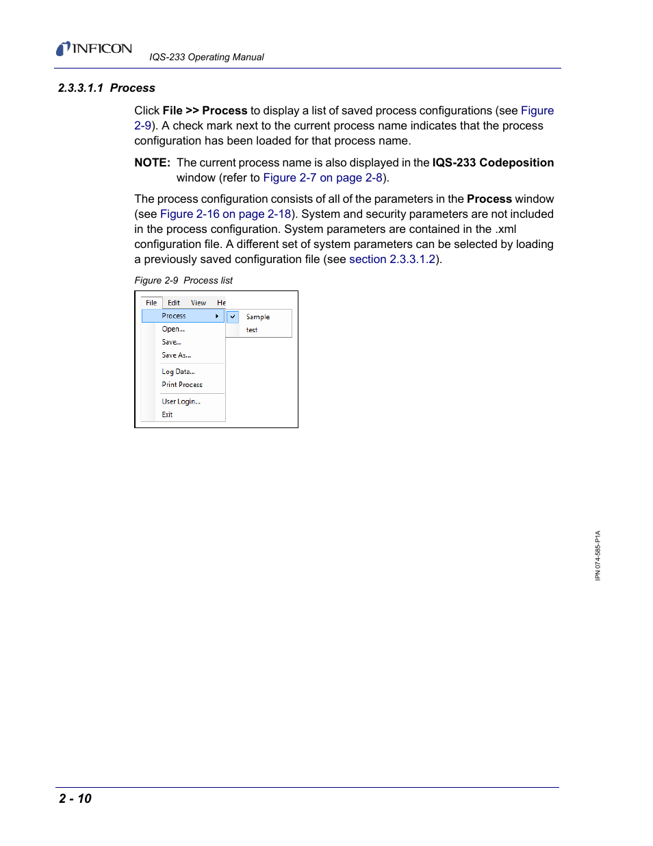 1 process, Section 2.3.3.1.1 | INFICON IQM-233 Thin Film Deposition Controller PCI-Express Card Codeposition Software Operating Manual User Manual | Page 30 / 136