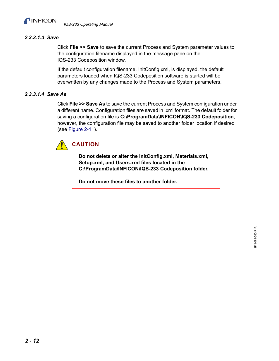 3 save, 4 save as, Caution | INFICON IQM-233 Thin Film Deposition Controller PCI-Express Card Codeposition Software Operating Manual User Manual | Page 32 / 136