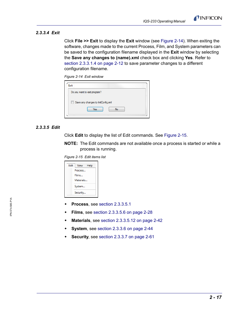 4 exit, 5 edit | INFICON IQM-233 Thin Film Deposition Controller PCI-Express Card Codeposition Software Operating Manual User Manual | Page 37 / 136