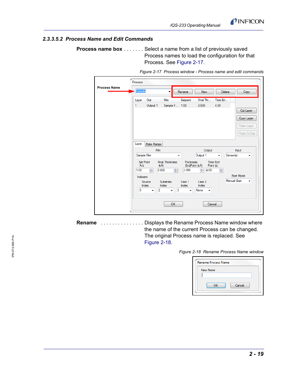 2 process name and edit commands, Section 2.3.3.5.2 | INFICON IQM-233 Thin Film Deposition Controller PCI-Express Card Codeposition Software Operating Manual User Manual | Page 39 / 136