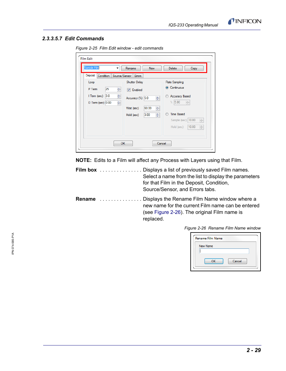7 edit commands, Section 2.3.3.5.7 | INFICON IQM-233 Thin Film Deposition Controller PCI-Express Card Codeposition Software Operating Manual User Manual | Page 49 / 136