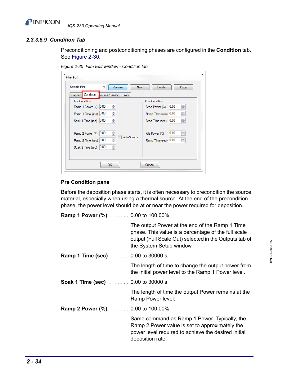 9 condition tab, Ow (see | INFICON IQM-233 Thin Film Deposition Controller PCI-Express Card Codeposition Software Operating Manual User Manual | Page 54 / 136