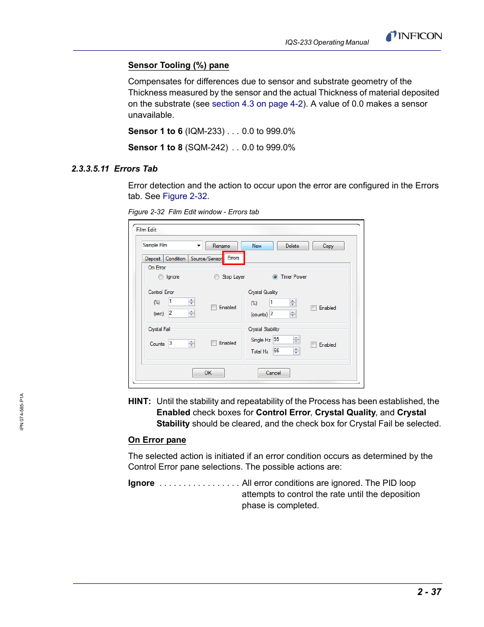 11 errors tab | INFICON IQM-233 Thin Film Deposition Controller PCI-Express Card Codeposition Software Operating Manual User Manual | Page 57 / 136