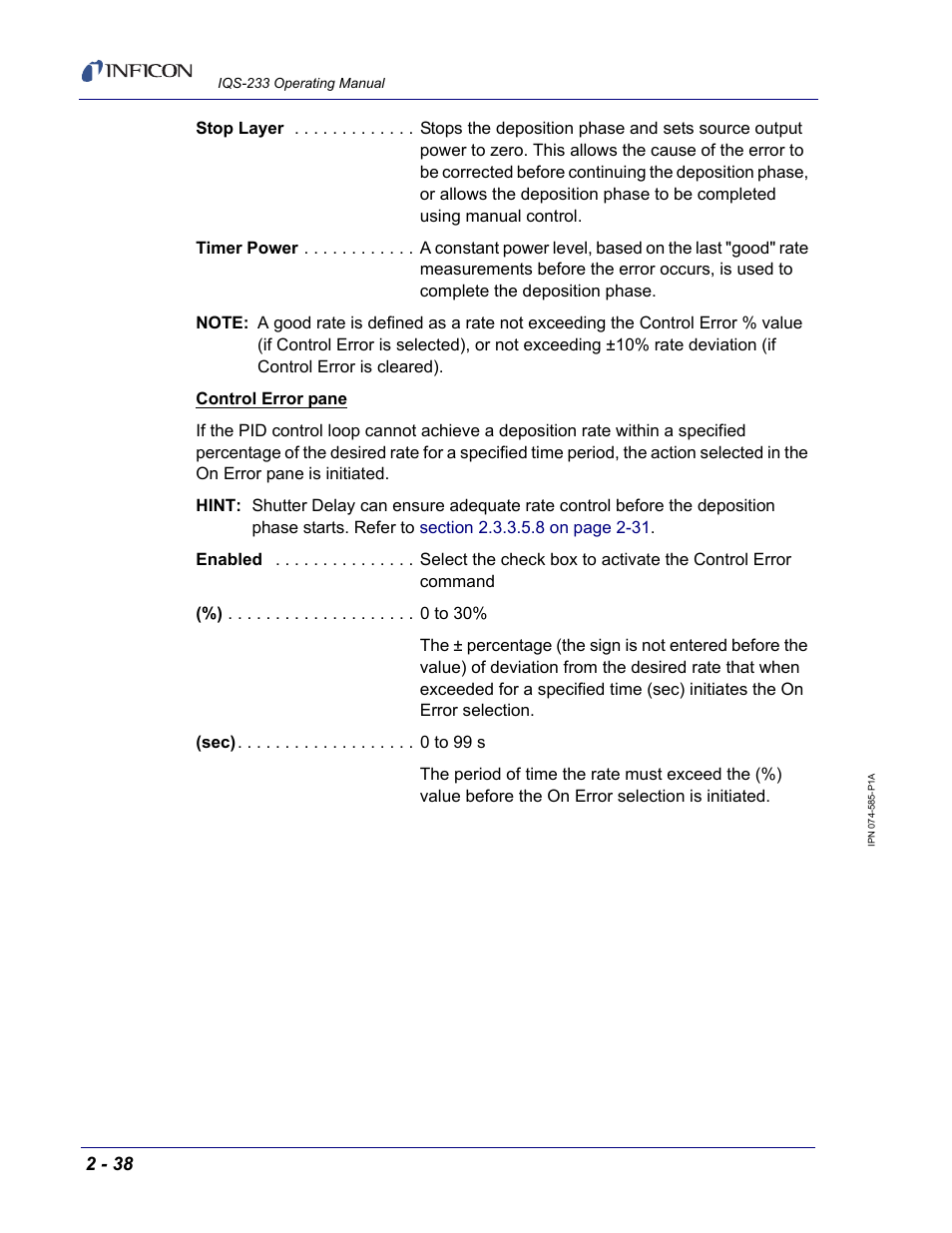 INFICON IQM-233 Thin Film Deposition Controller PCI-Express Card Codeposition Software Operating Manual User Manual | Page 58 / 136