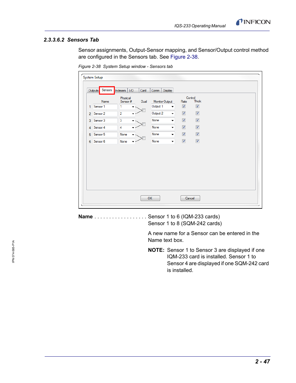 2 sensors tab | INFICON IQM-233 Thin Film Deposition Controller PCI-Express Card Codeposition Software Operating Manual User Manual | Page 67 / 136