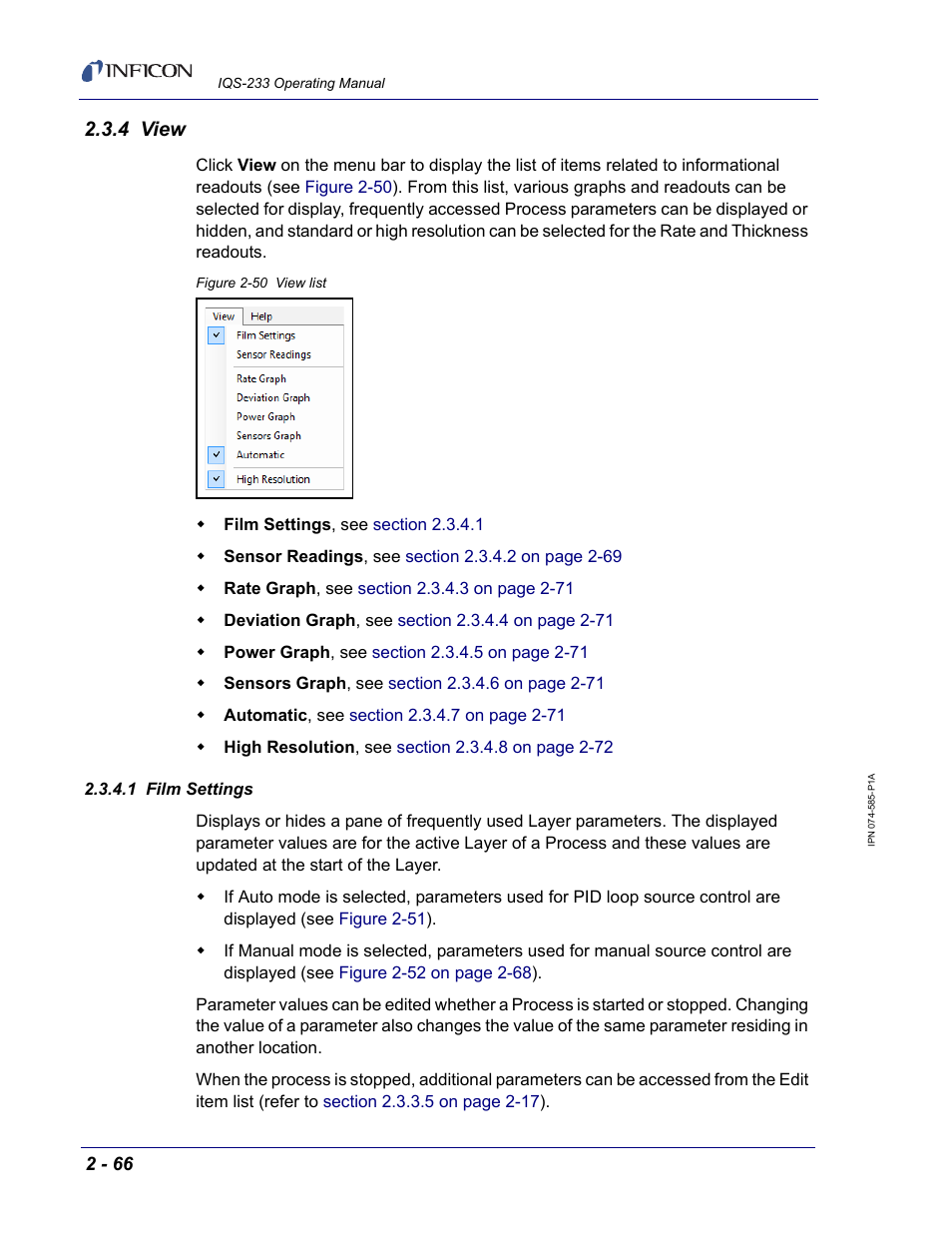 4 view, 1 film settings | INFICON IQM-233 Thin Film Deposition Controller PCI-Express Card Codeposition Software Operating Manual User Manual | Page 86 / 136