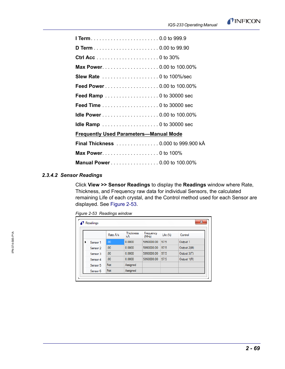 2 sensor readings | INFICON IQM-233 Thin Film Deposition Controller PCI-Express Card Codeposition Software Operating Manual User Manual | Page 89 / 136