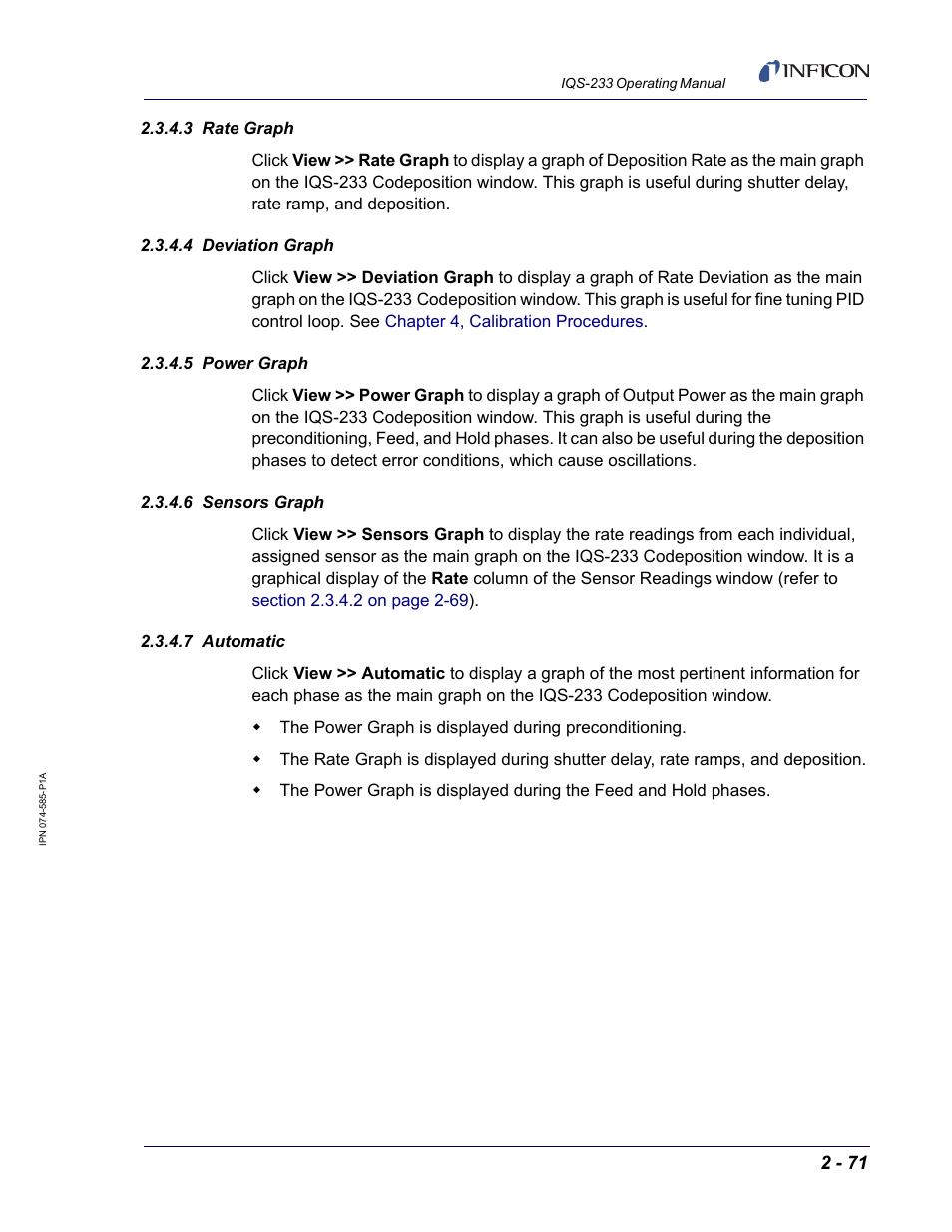 3 rate graph, 4 deviation graph, 5 power graph | 6 sensors graph, 7 automatic | INFICON IQM-233 Thin Film Deposition Controller PCI-Express Card Codeposition Software Operating Manual User Manual | Page 91 / 136