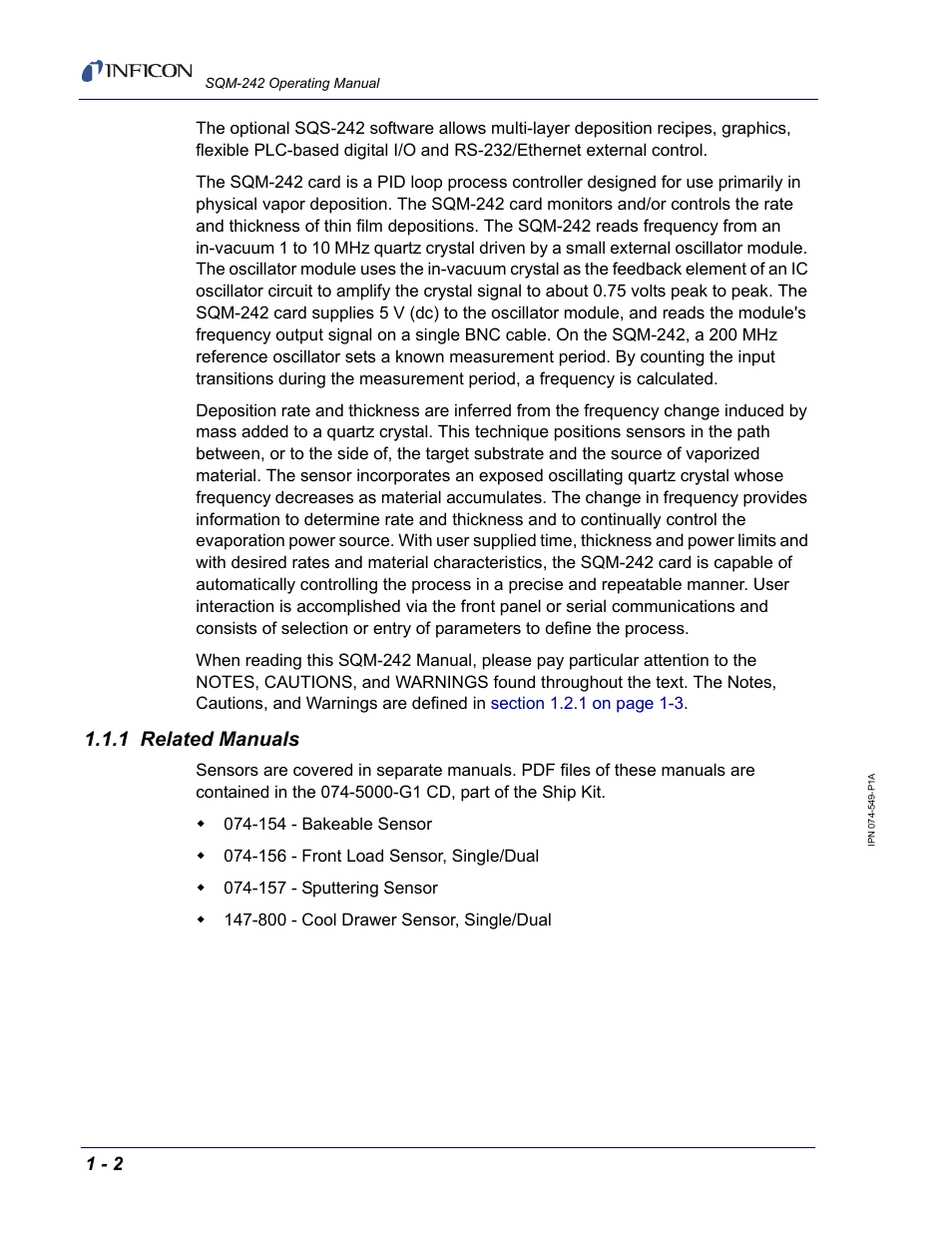 1 related manuals | INFICON SQM-242 Thin Film Deposition Controller Card Operating Manual User Manual | Page 14 / 108