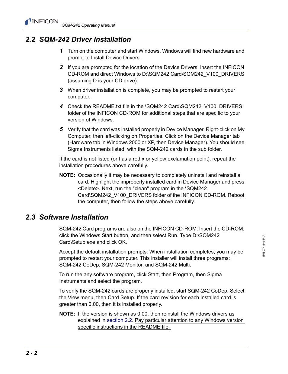 2 sqm-242 driver installation, 3 software installation | INFICON SQM-242 Thin Film Deposition Controller Card Operating Manual User Manual | Page 24 / 108