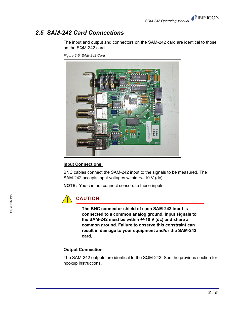 5 sam-242 card connections, Caution | INFICON SQM-242 Thin Film Deposition Controller Card Operating Manual User Manual | Page 27 / 108