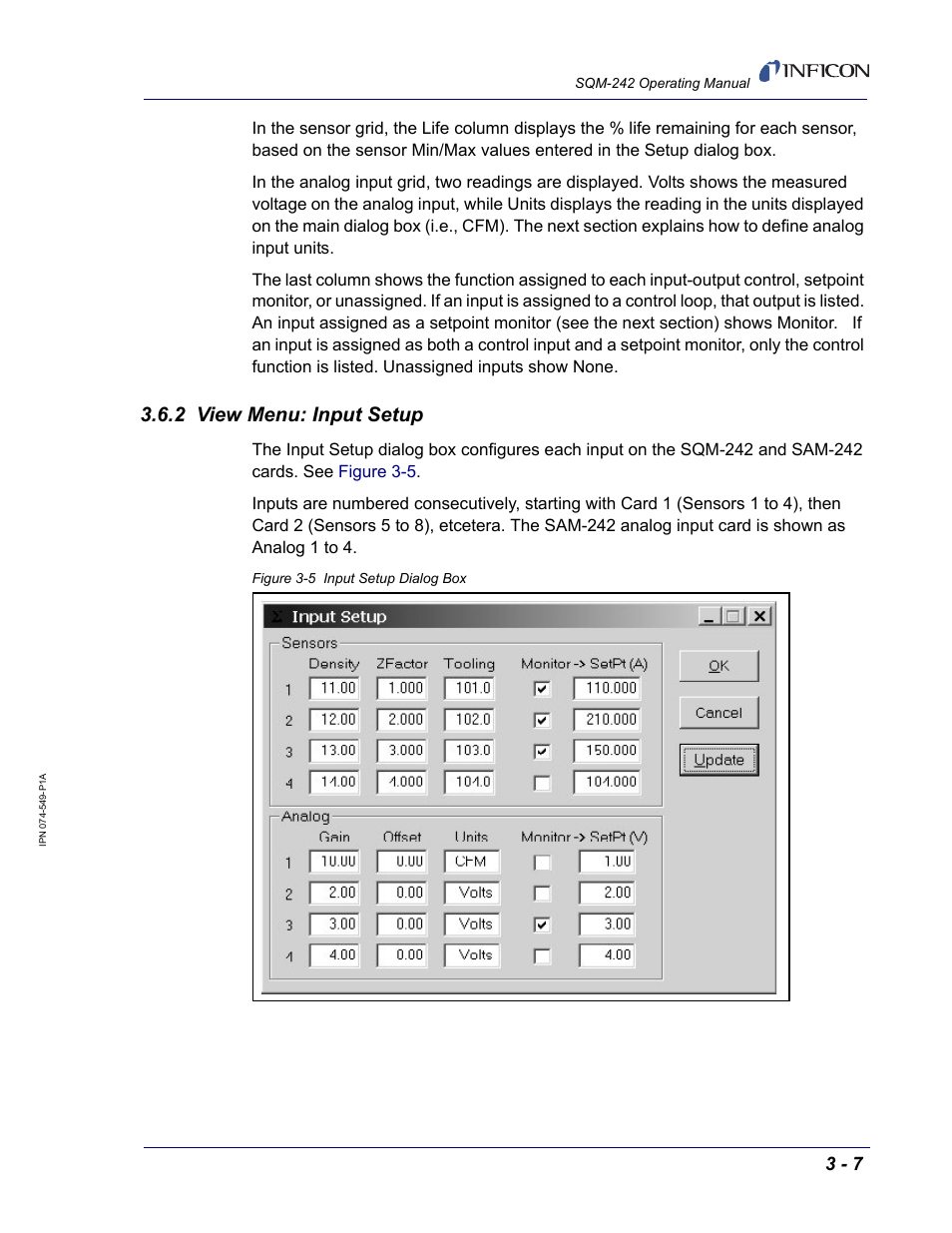 2 view menu: input setup | INFICON SQM-242 Thin Film Deposition Controller Card Operating Manual User Manual | Page 35 / 108