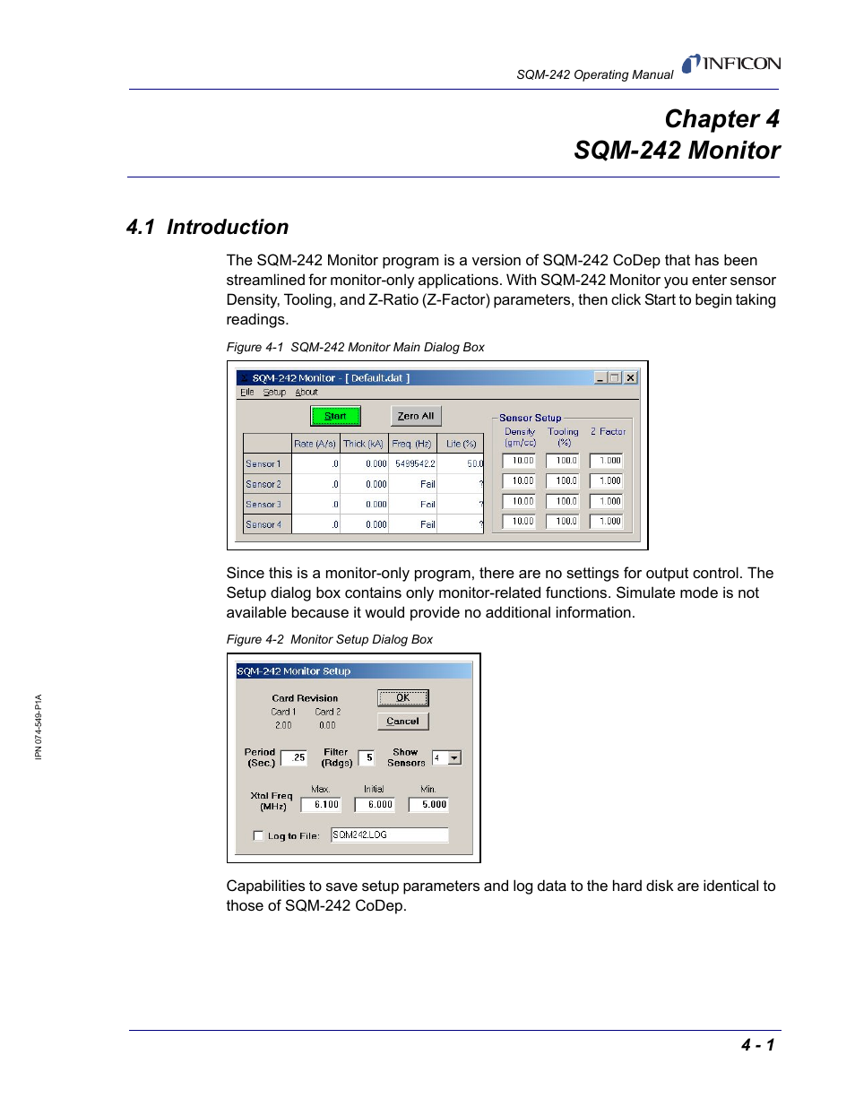 Chapter 4 sqm-242 monitor, 1 introduction, Chapter 4 | INFICON SQM-242 Thin Film Deposition Controller Card Operating Manual User Manual | Page 41 / 108