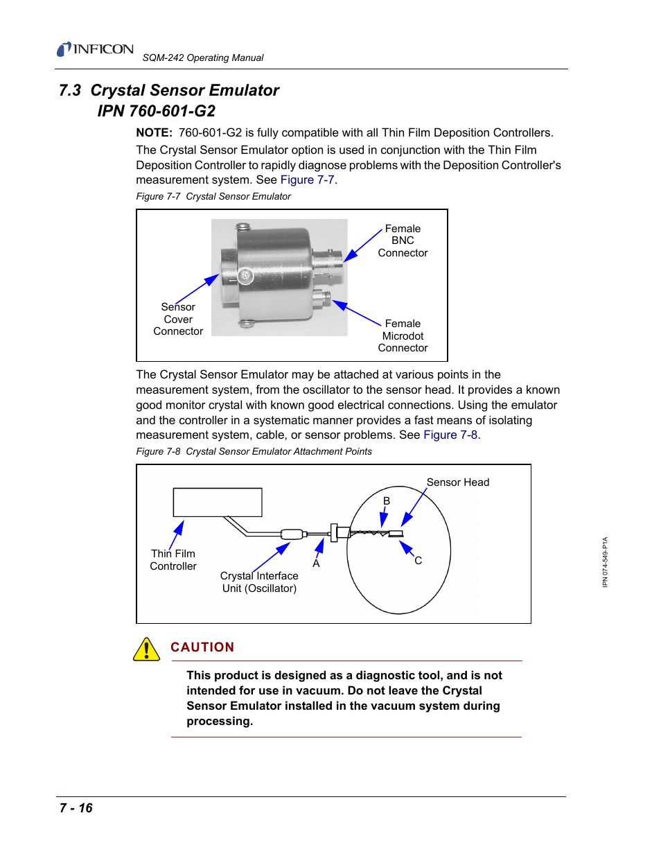 3 crystal sensor emulator ipn 760-601-g2 | INFICON SQM-242 Thin Film Deposition Controller Card Operating Manual User Manual | Page 70 / 108